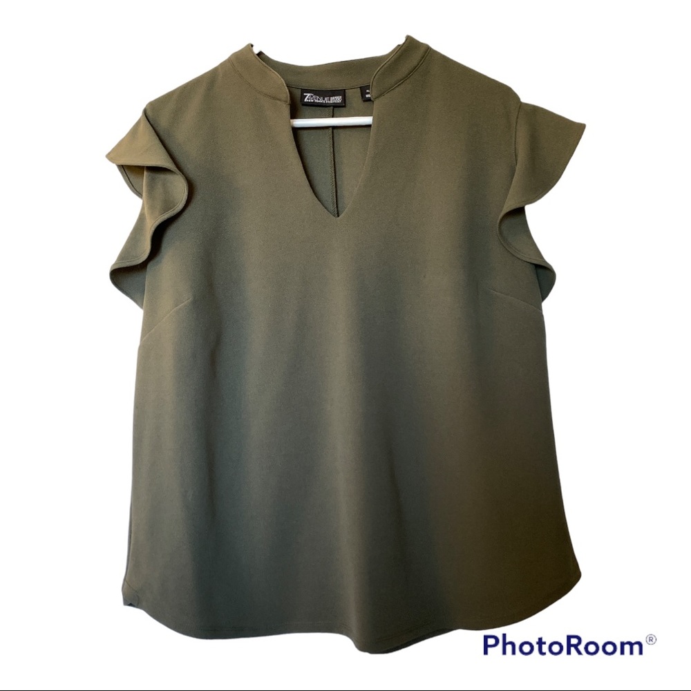 New York & Company Olive Green Flutter Sleeve Top Size XL